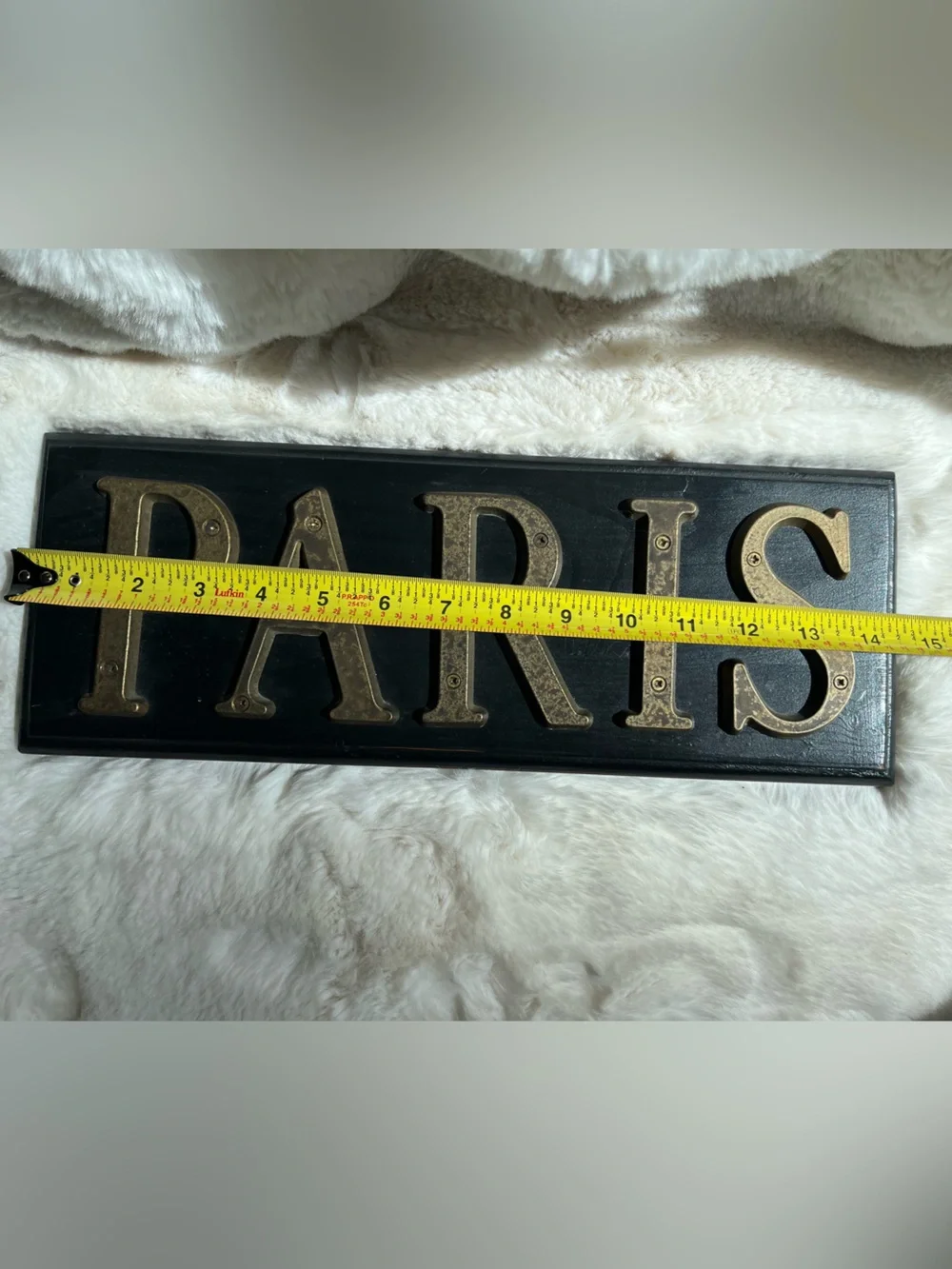 Paris Wall Plaque - Black Wood & aged brass/metal lettering